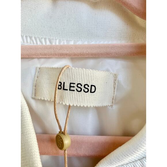 NWT Blessd Faux Leather Blake Patent Bomber Jacket Off White Women's Size XS/S - Picture 6 of 7